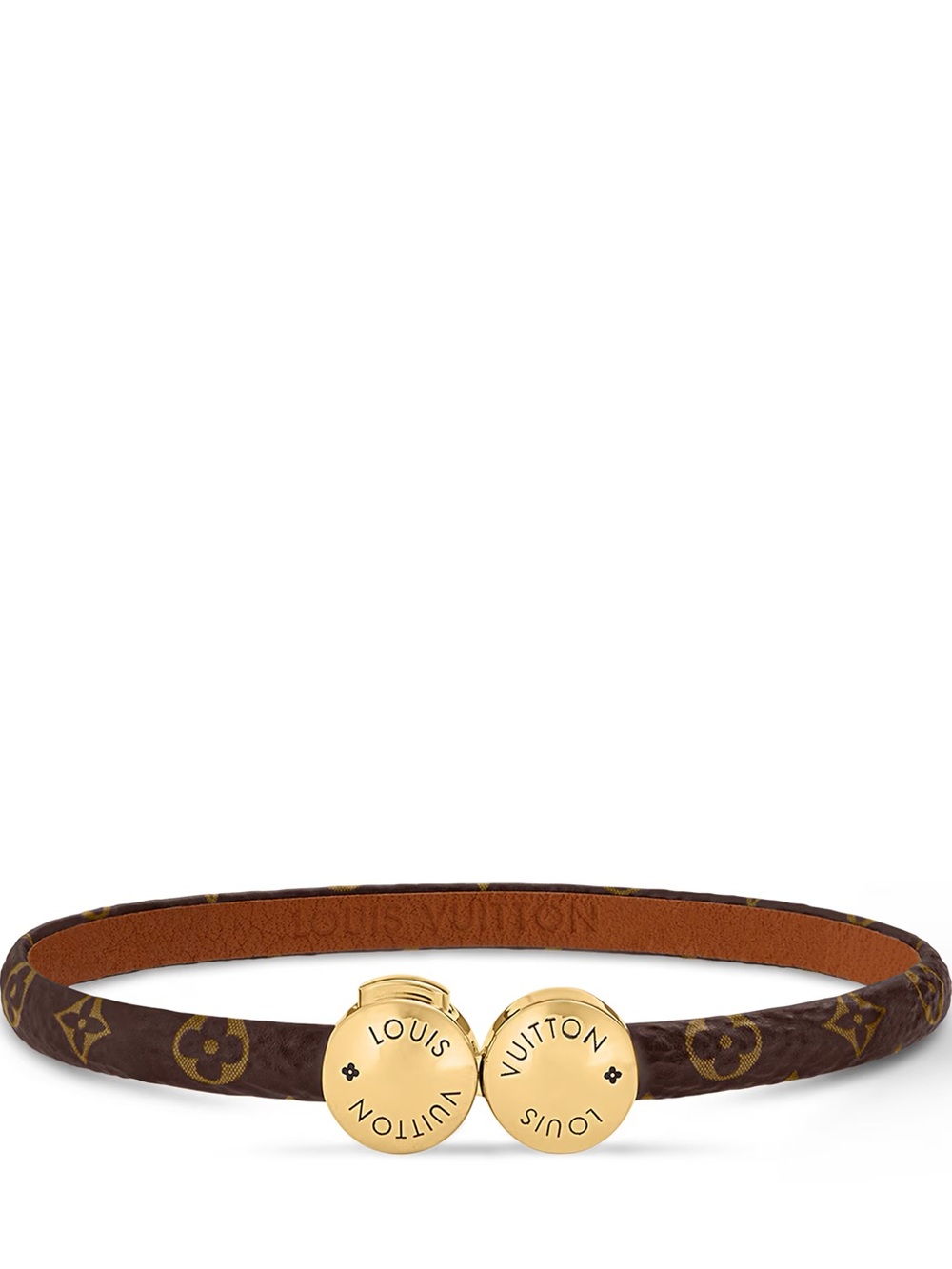 Louis Vuitton Monogram Brown Leather Bracelet with Gold Disc Clasp